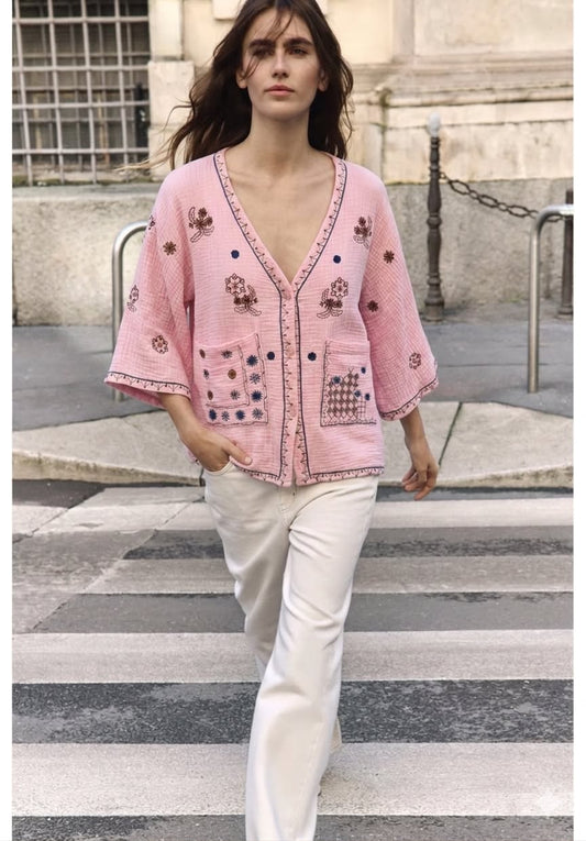 Shirt rose embroidery