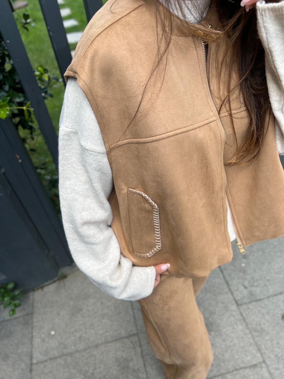 Set vest + pants cafe suede