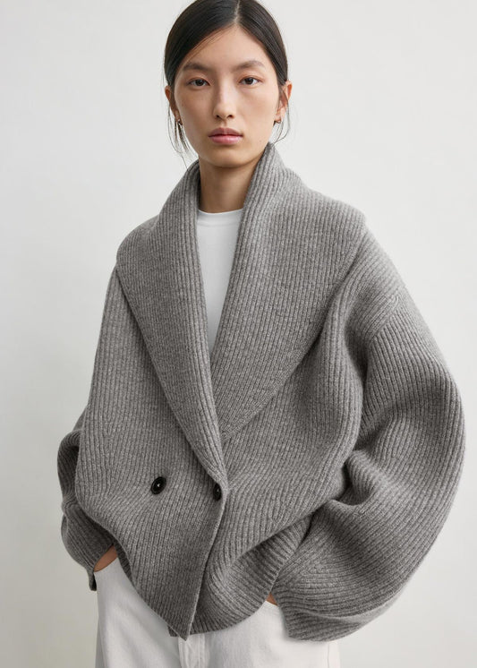 Cardigan grey Wool black button