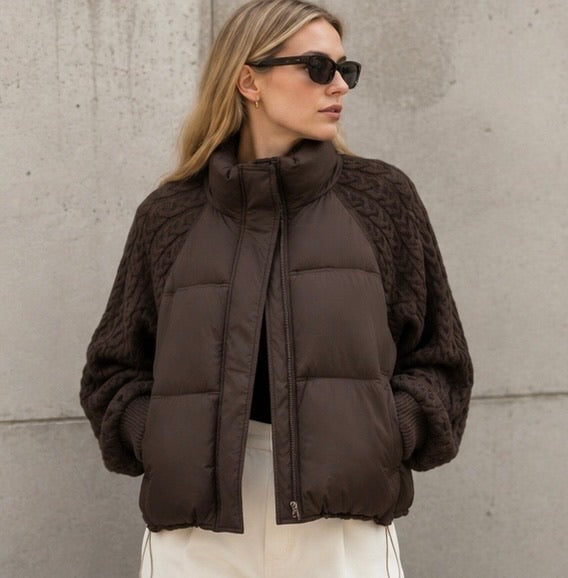 Jacket waterproof brown knit sleeves