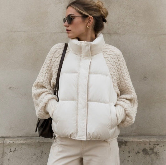 Jacket waterproof offwhite knit sleeves