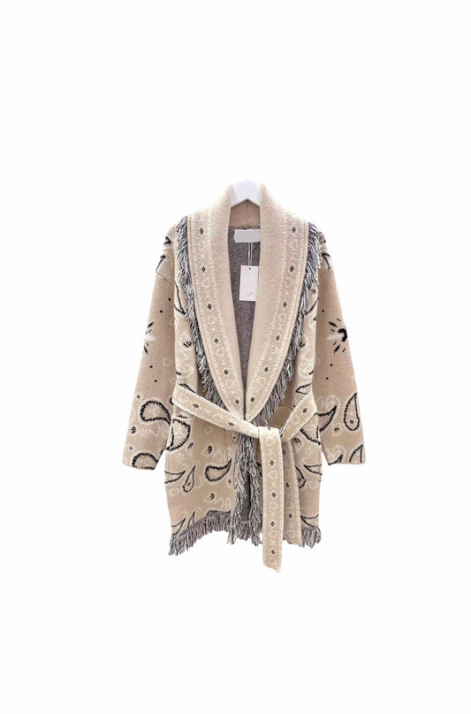 Bandana Cardigan Beige x Grey