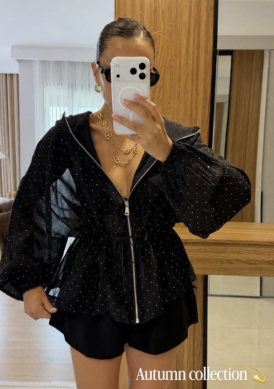 Bomber jacket polka sweater