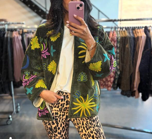 Jacket velvet olive patch