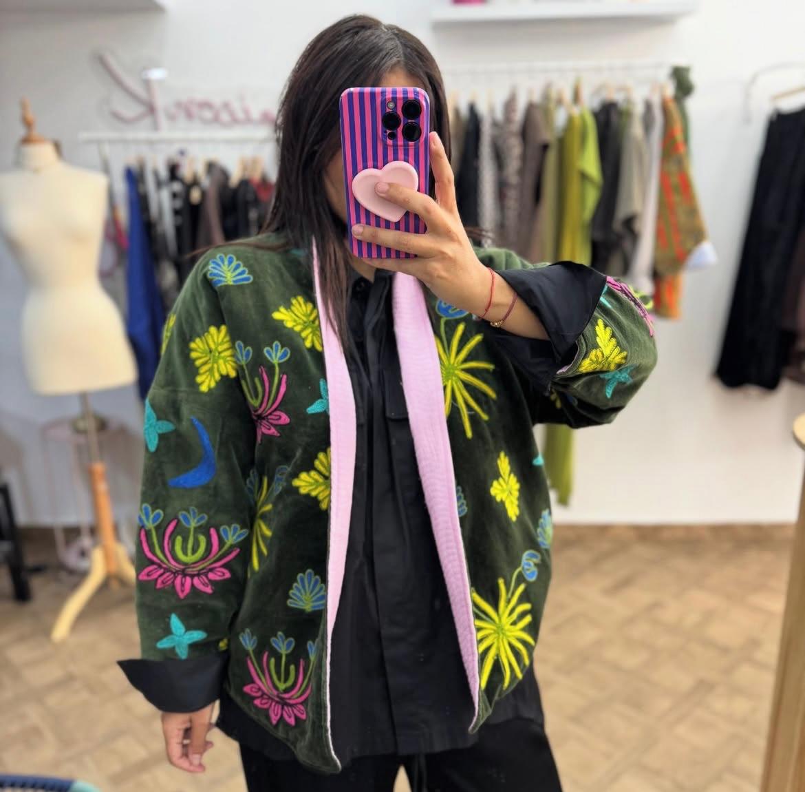 Jacket velvet olive patch