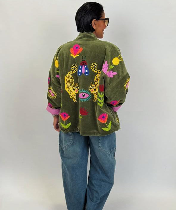 Jacket olive velvet bee