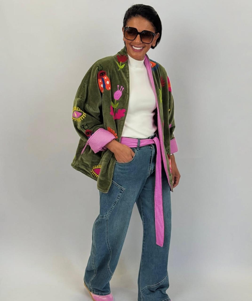 Jacket olive velvet bee