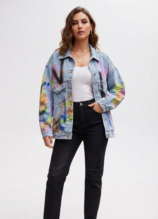 Denim Multicolored Smile Face Oversized