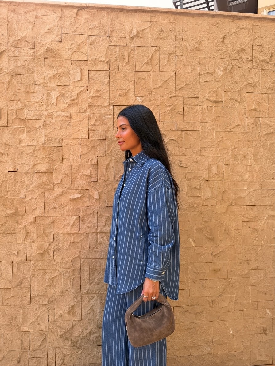 Set stripe blue navy side buttons