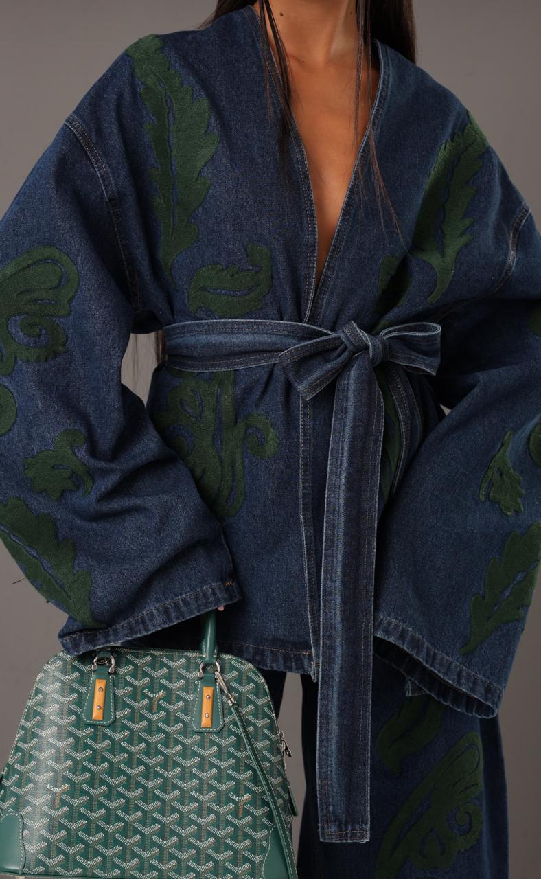 Set denim embroidery green