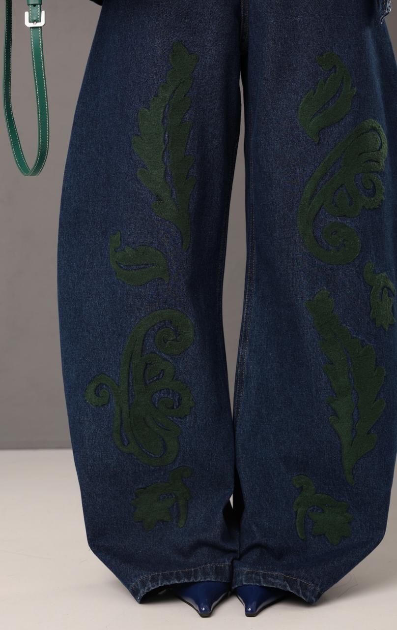 Set denim embroidery green