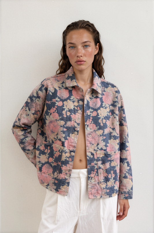 Jacket floral cotton denim