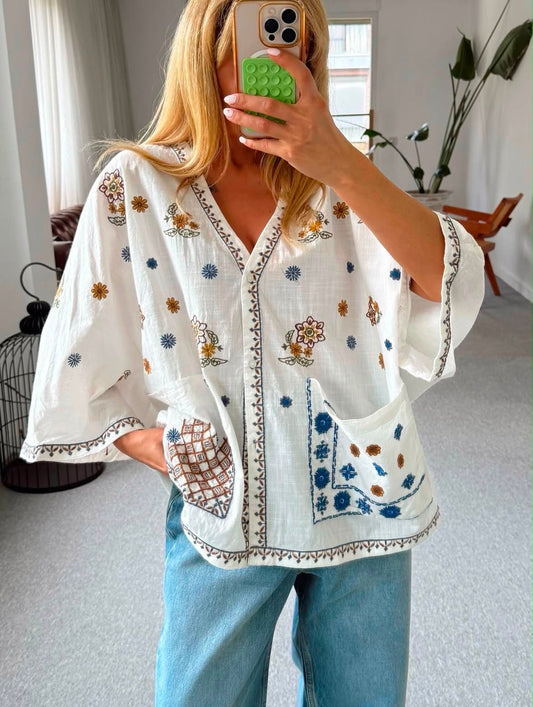 Shirt white embroidery