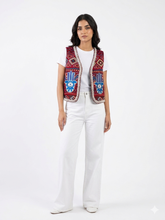 Vest handmade embroidery corner burgundy