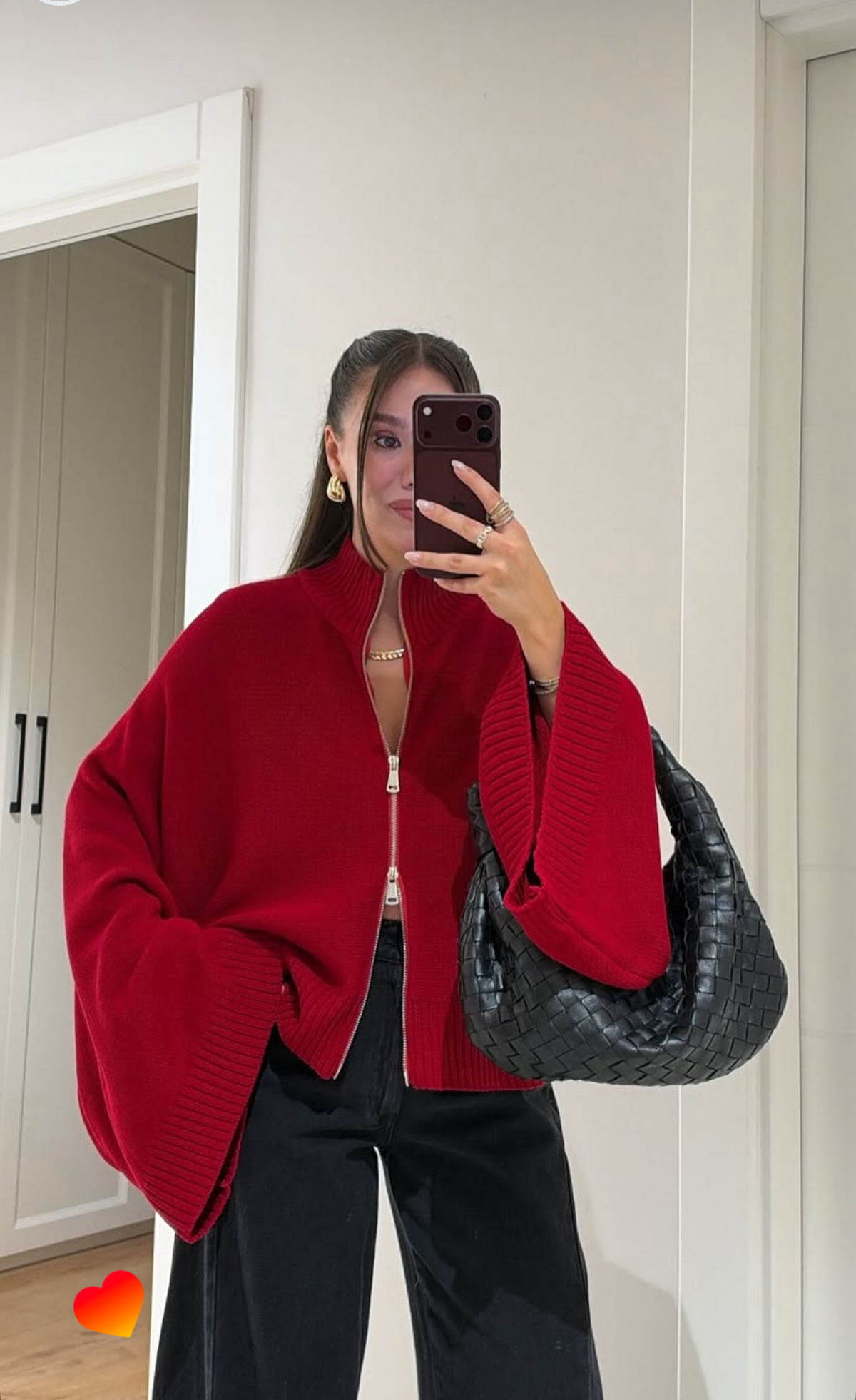 Cardigan zipper red knit