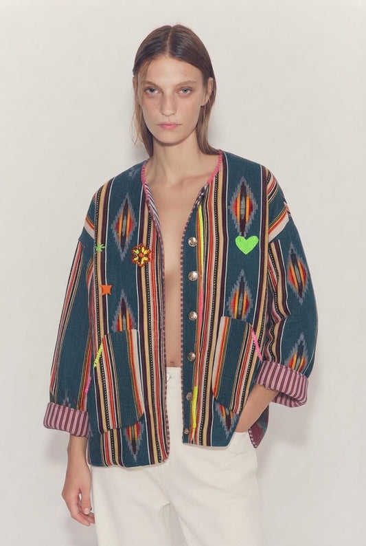 Jacket embroidery Stripe olive