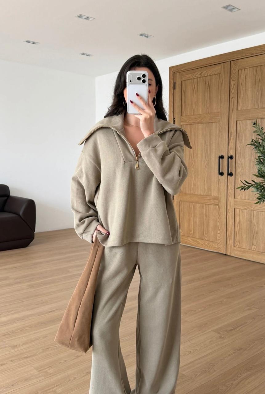 Set hoddie zip cafe olive