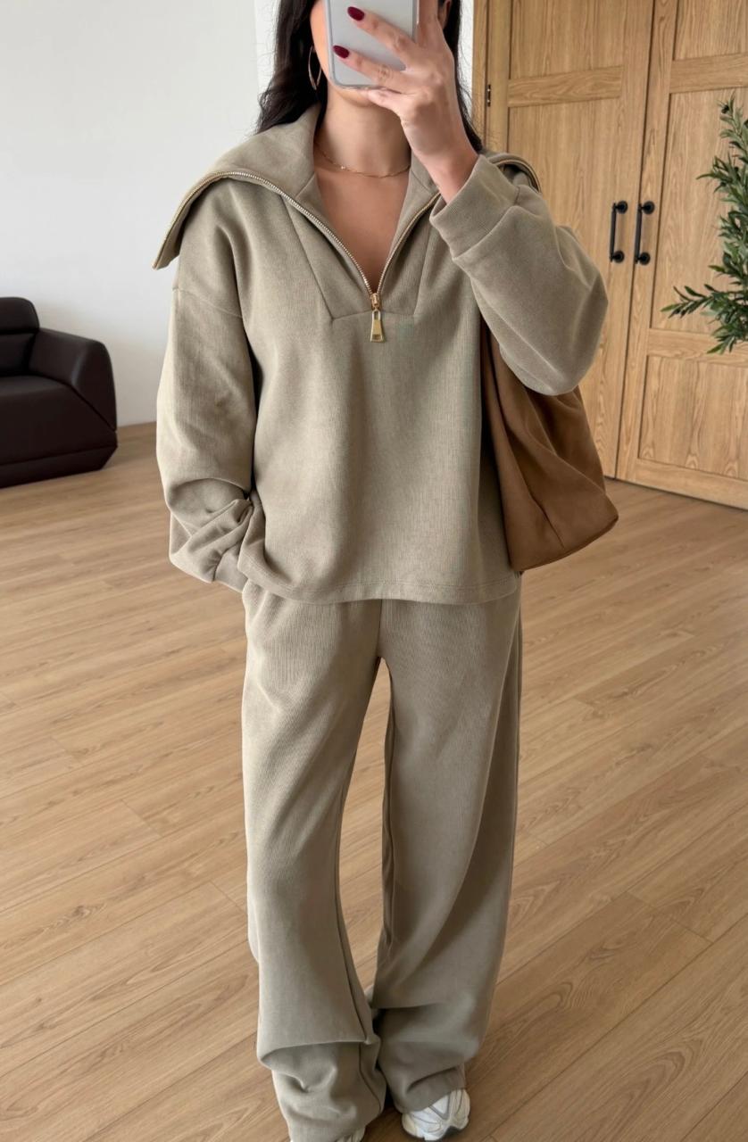 Set hoddie zip cafe olive