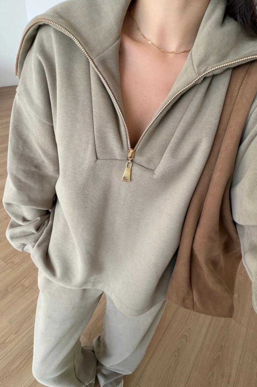 Set hoddie zip cafe olive