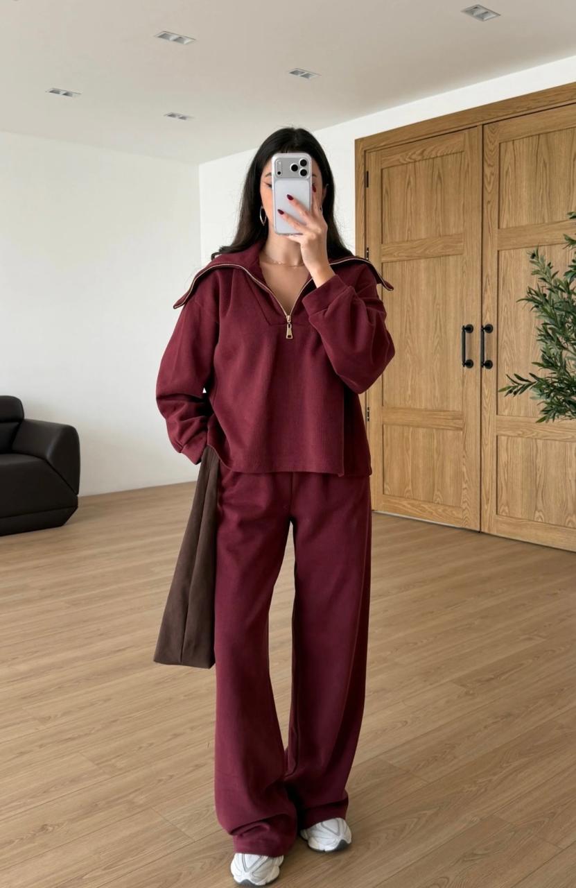 Set hoodie zip burgundy