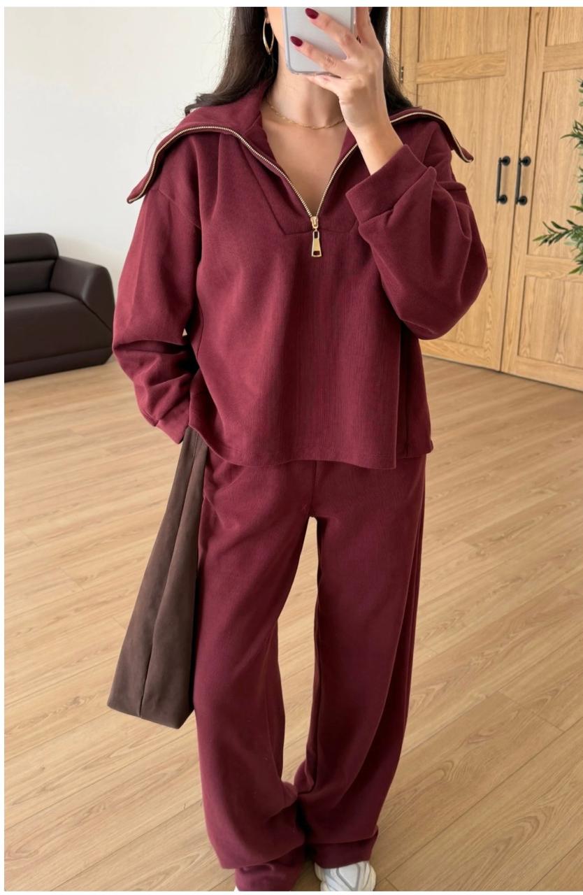 Set hoodie zip burgundy