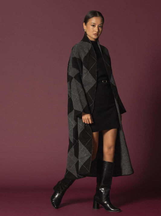 Cardigan black - grey argyle