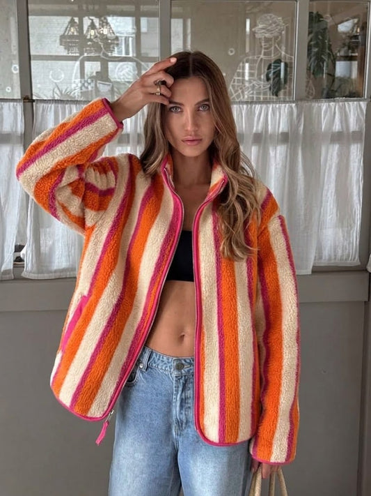 Jacket teddy stripe multicolor