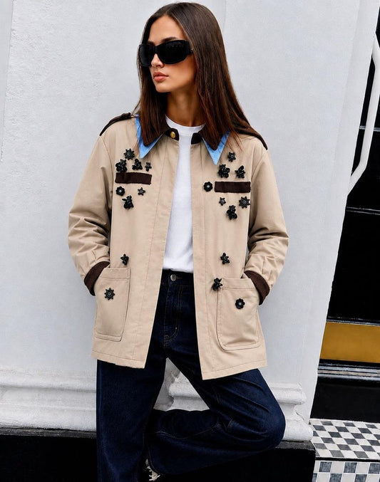 Jacket beige embroidered