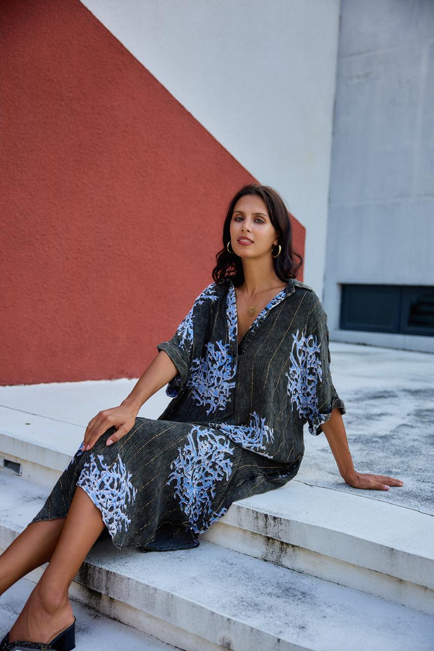 Dress Striped Blue Shell