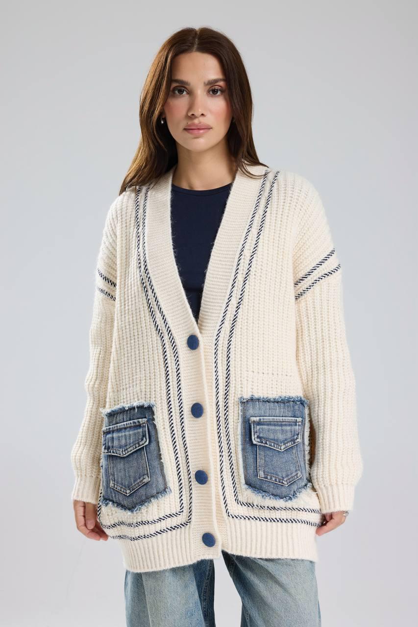 Cardigan denim pockets