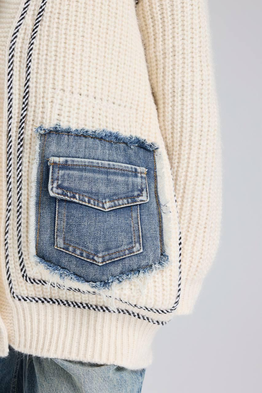 Cardigan denim pockets