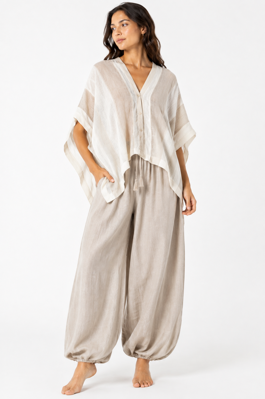 Cardigan stripe kimono off white