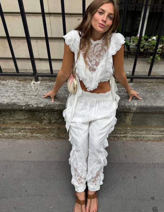 Set lace pants + top ruffle