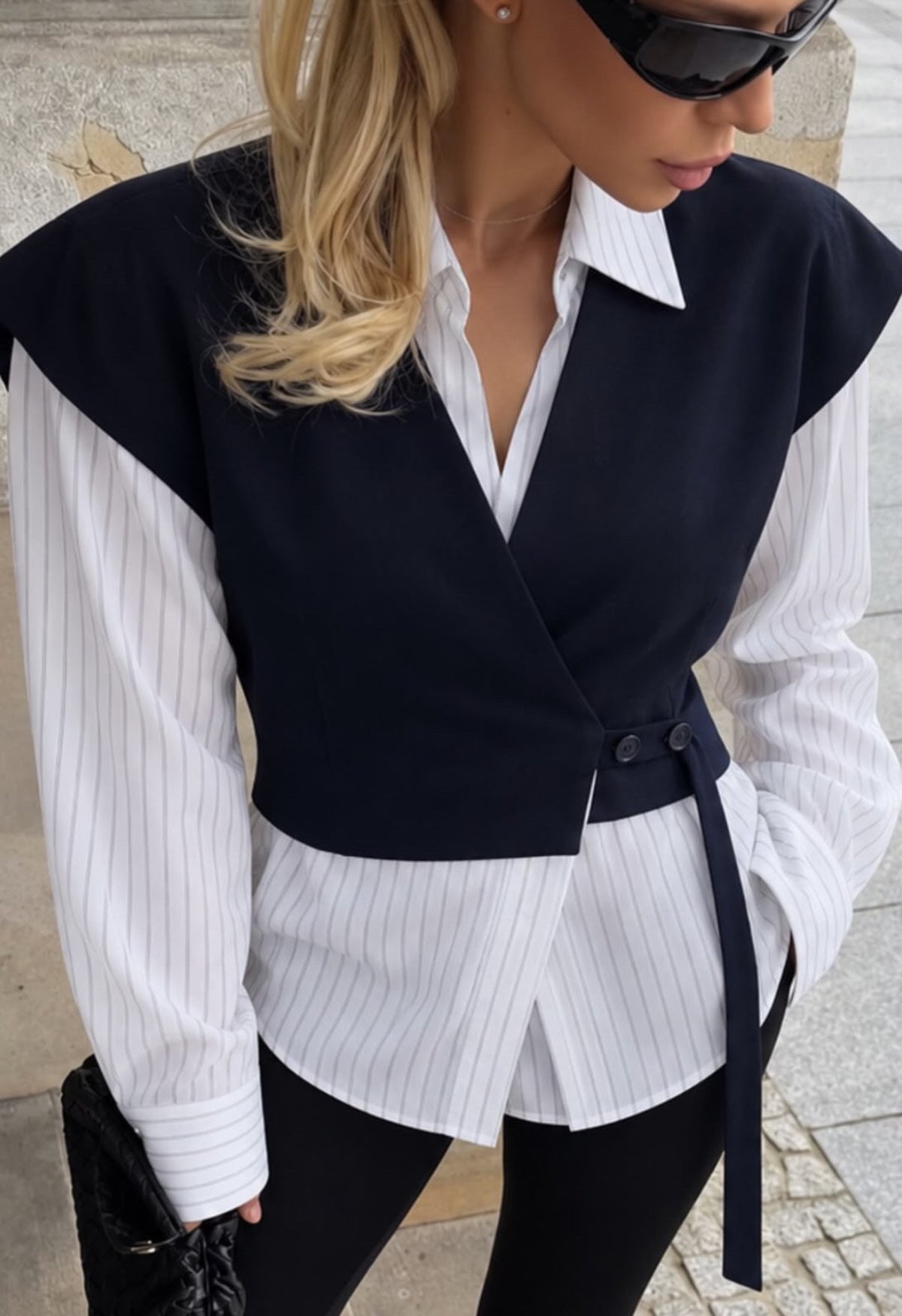 Vest navy Shirt attached stripe