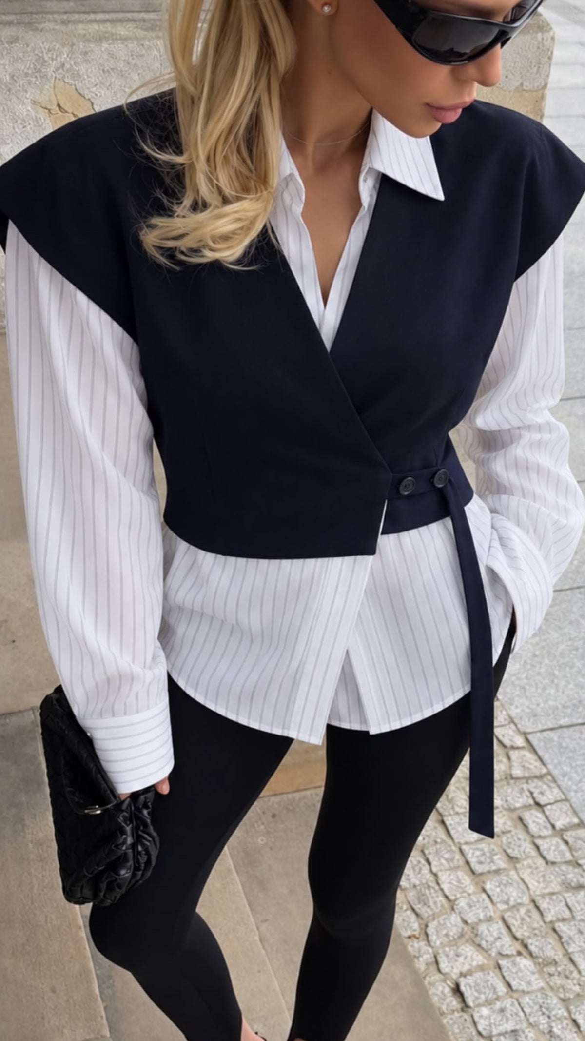 Vest navy Shirt attached stripe