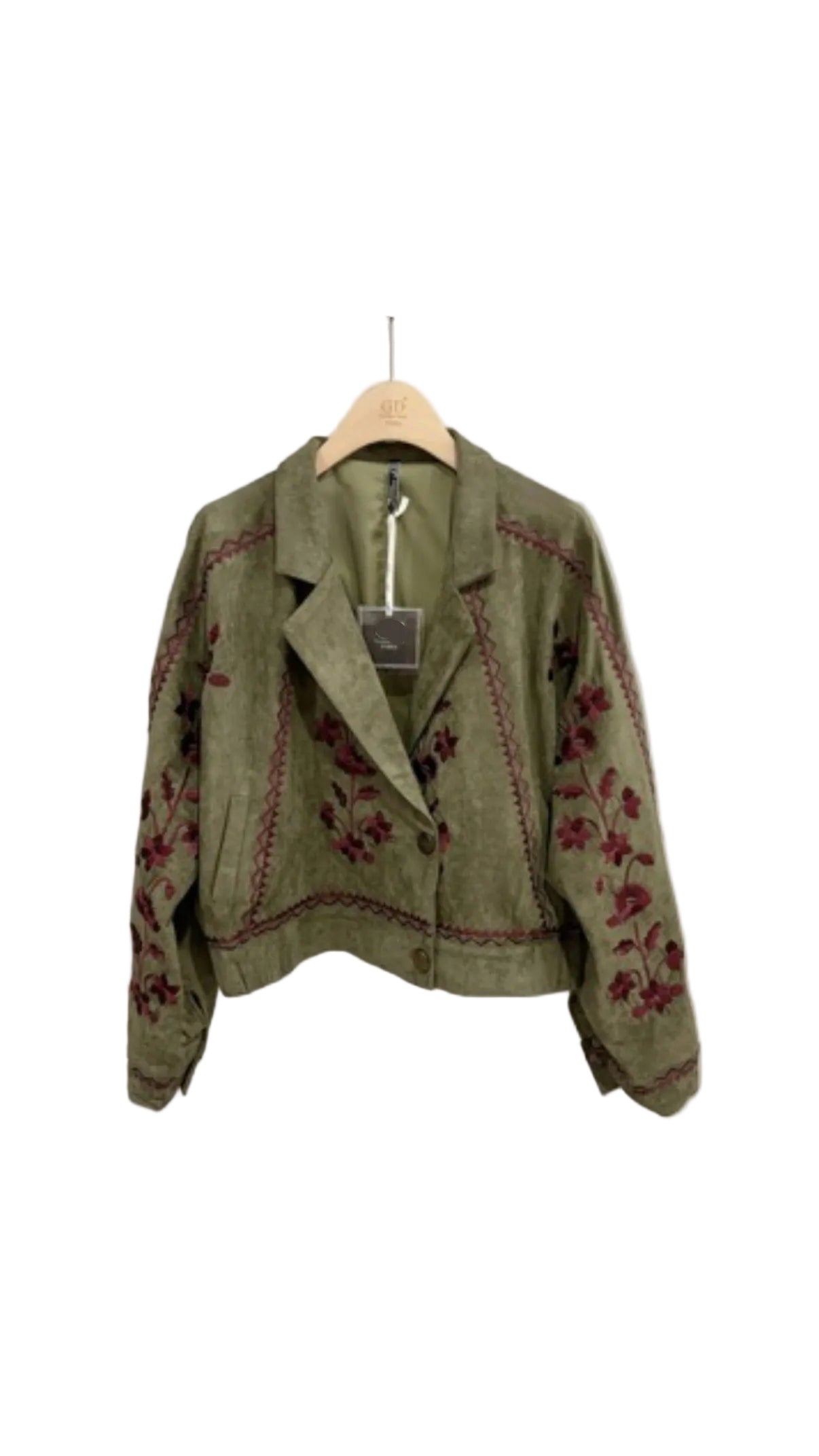 Jacket suede olive embroidery
