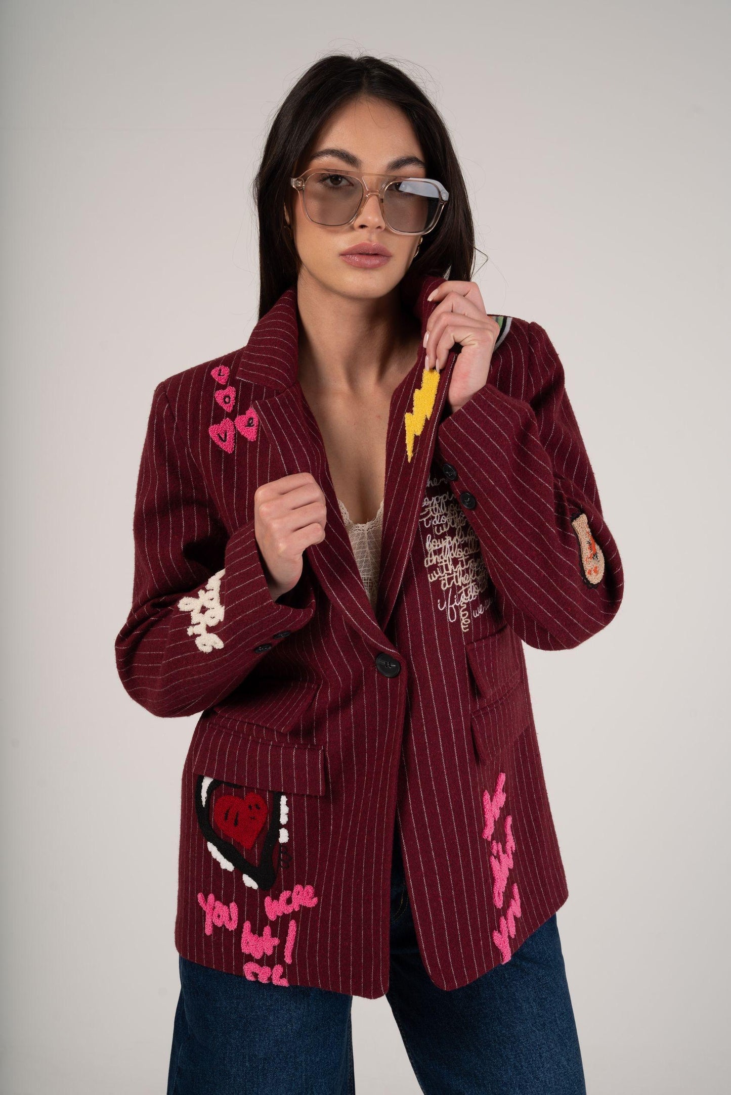 Printed Max Blazer Burgundy