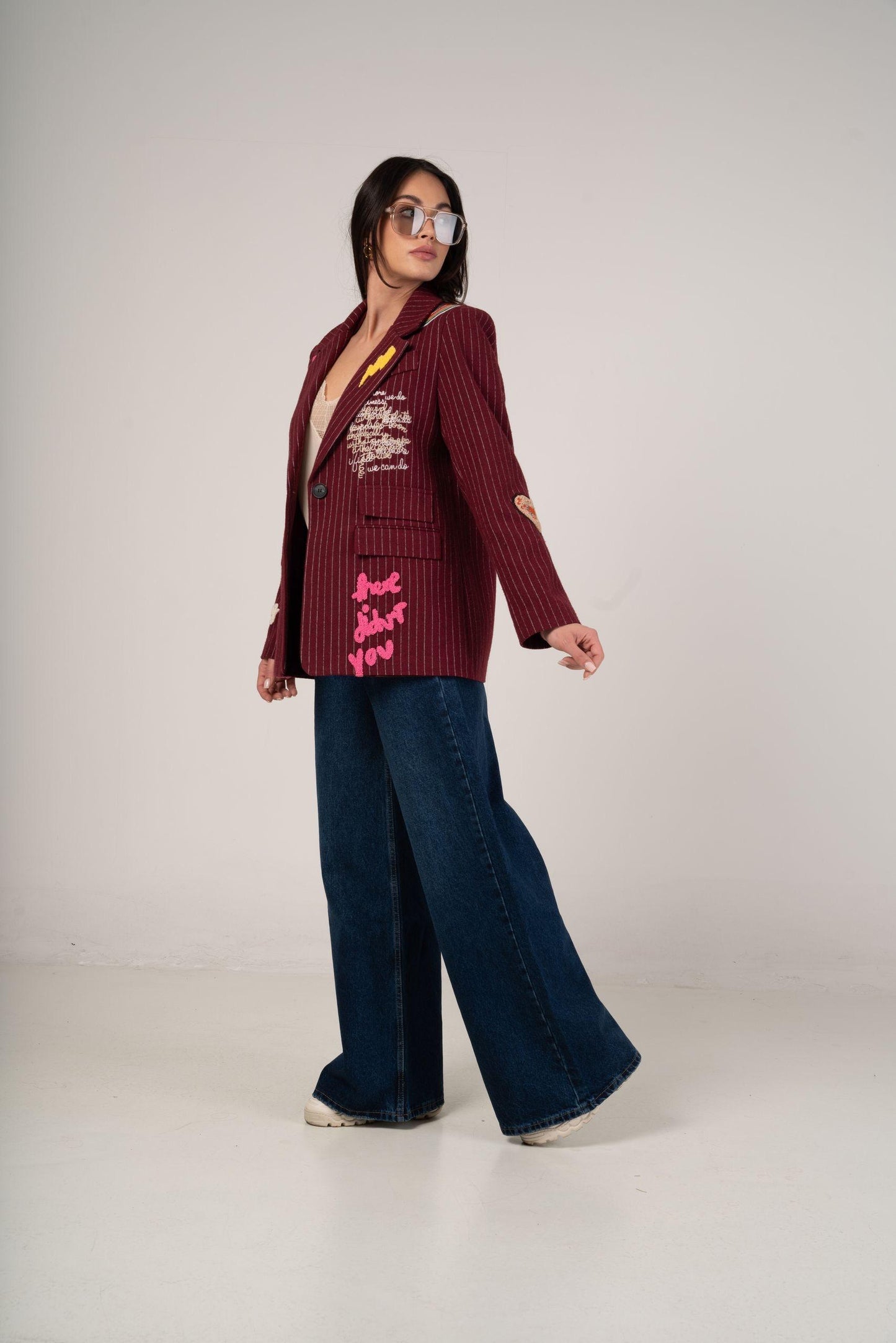 Printed Max Blazer Burgundy