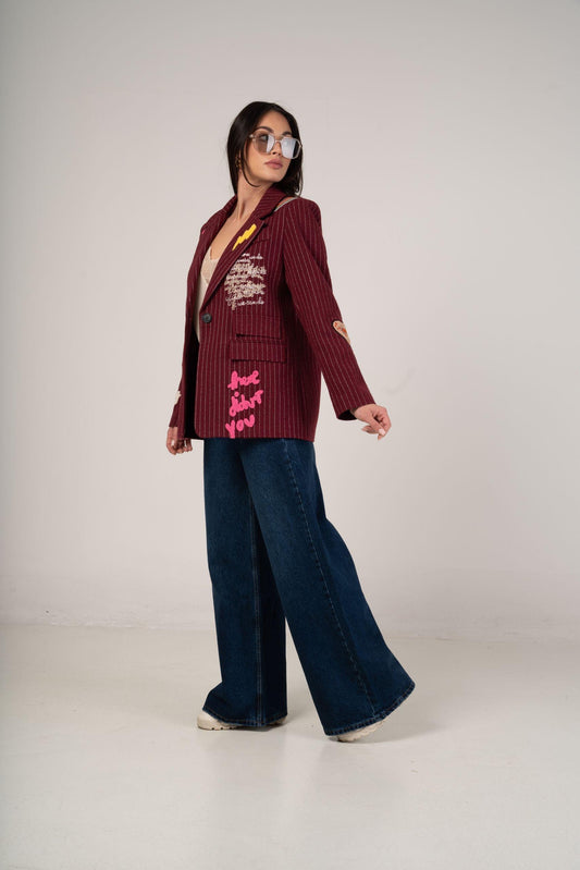Printed Max Blazer Burgundy