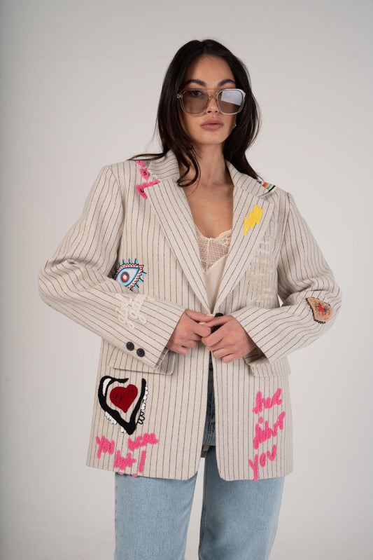 Printed Max Blazer Beige