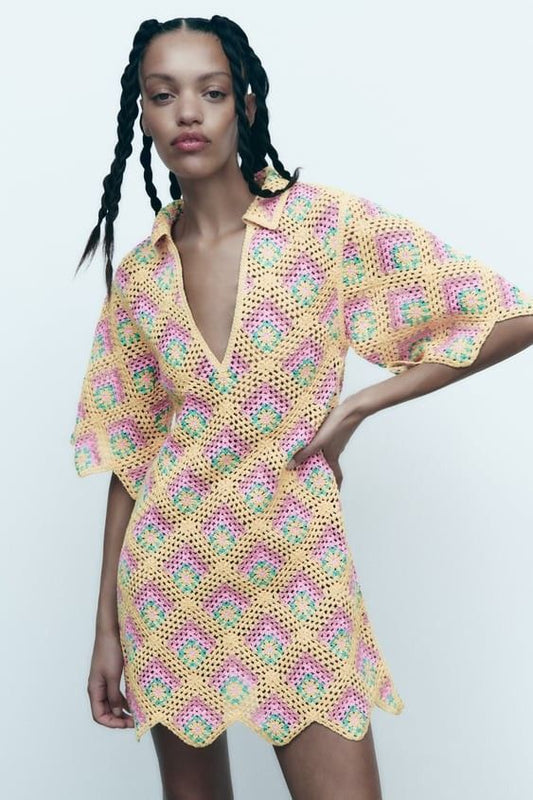Dress Yellow Crochet Handmade