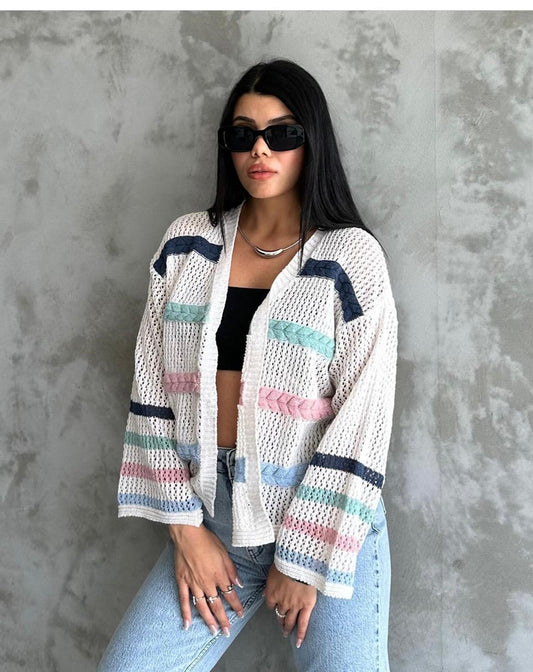 Cardigan Beige Pink Blue