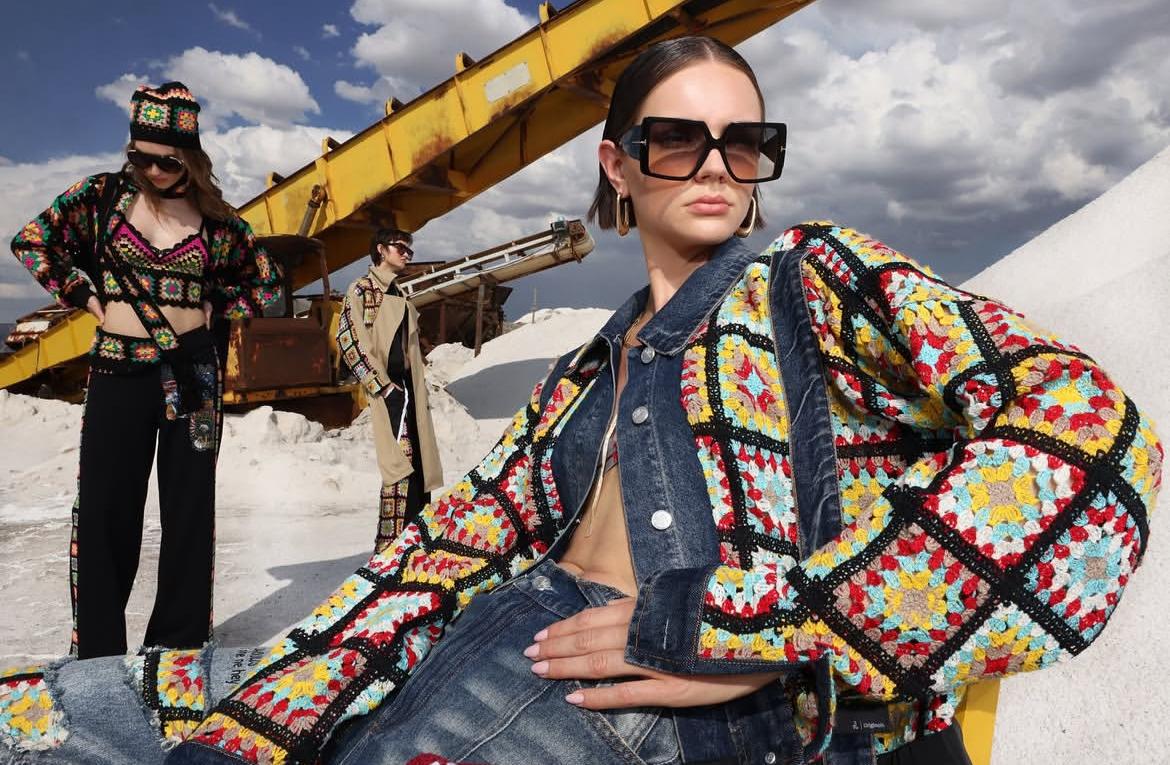 Jacket Mix Crochet Denim Multicolored Handmade