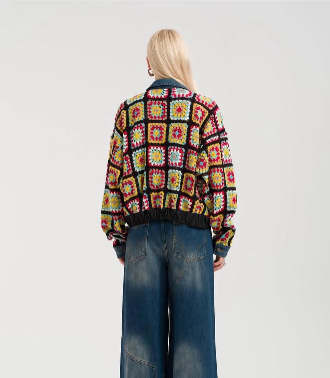 Jacket Mix Crochet Denim Multicolored Handmade