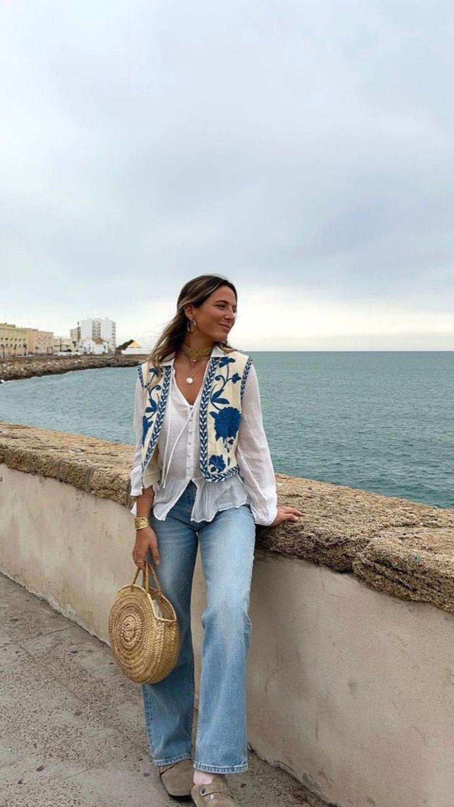 Linen Vest Blue Flower