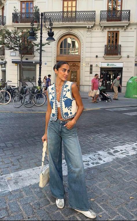 Linen Vest Blue Flower