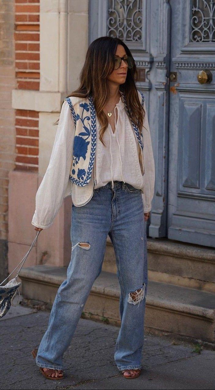 Linen Vest Blue Flower