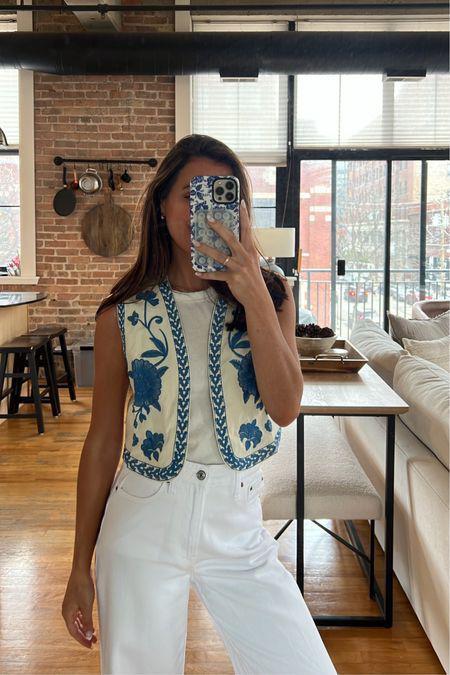 Linen Vest Blue Flower