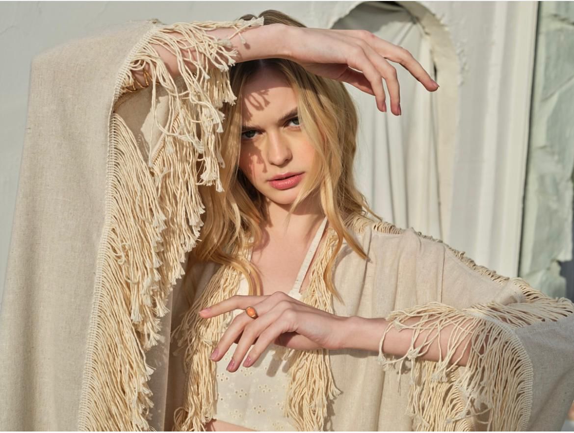 Long Cardigan Fringes Beige
