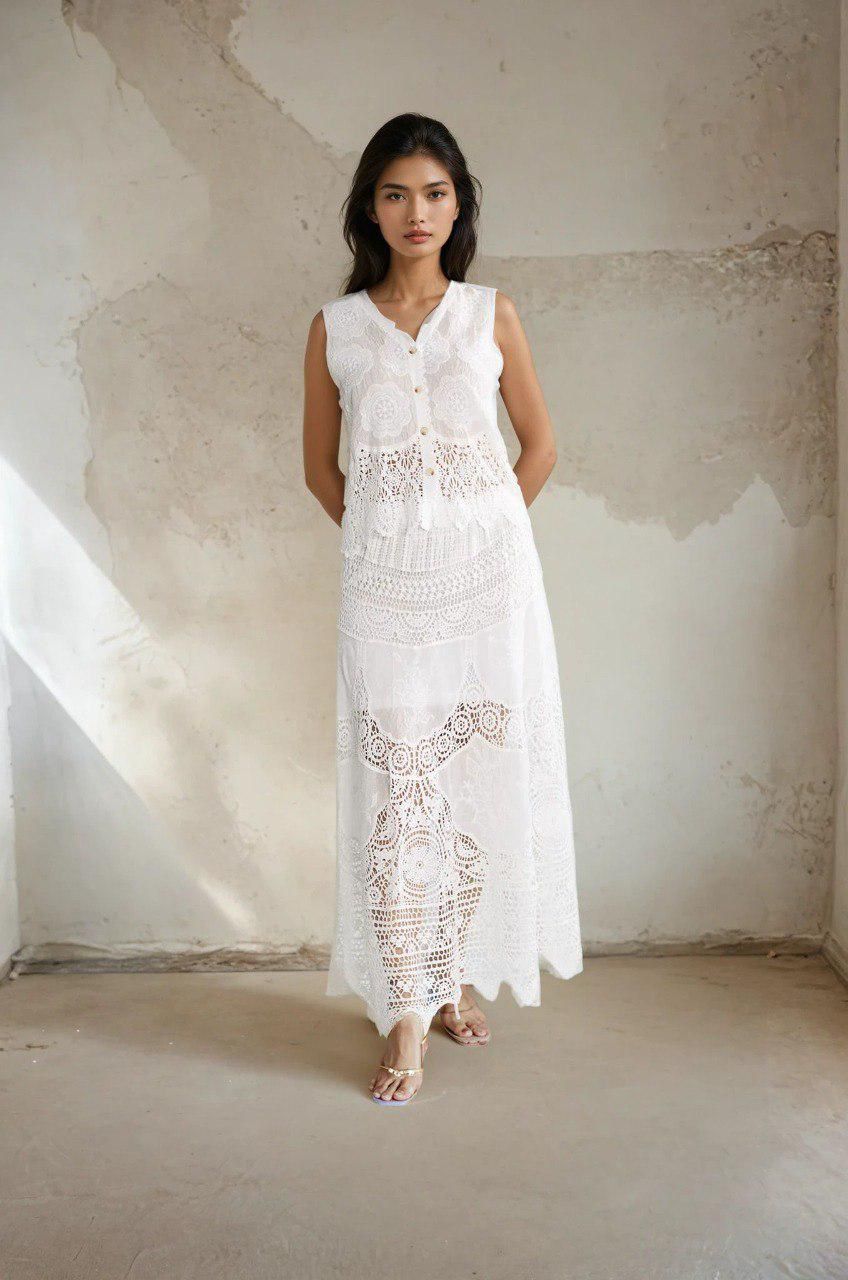 Set Crochet Handmade White Skirt